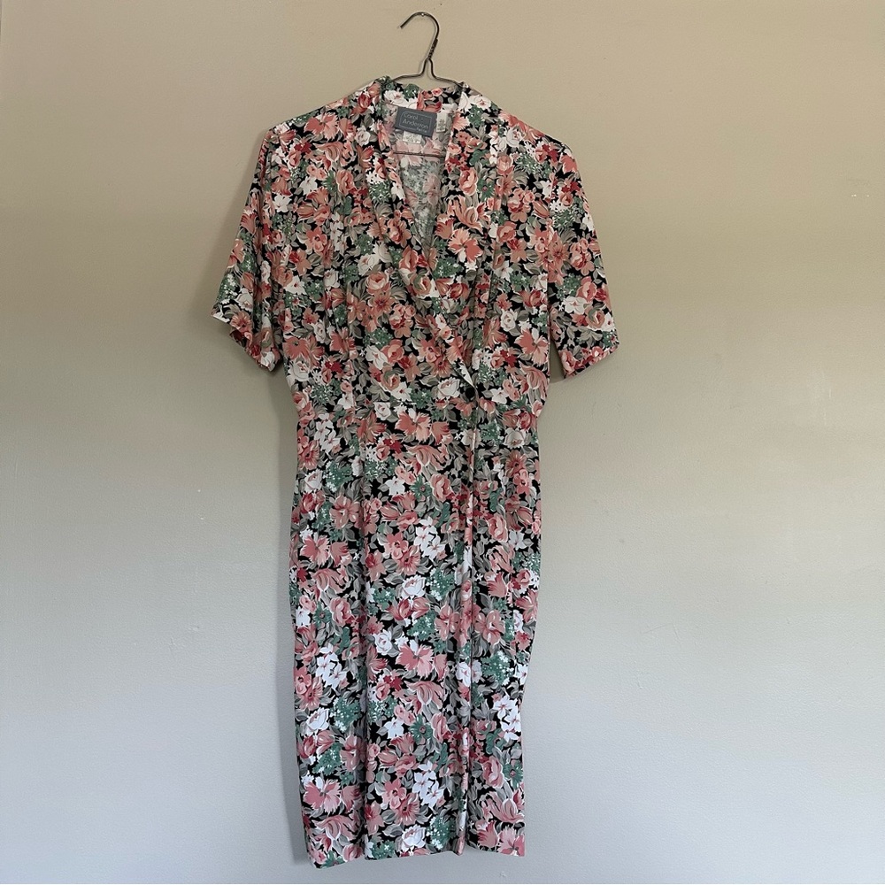 Carol Anderson Vintage Rayon Floral Pink Summer Dress Size 8 Petites